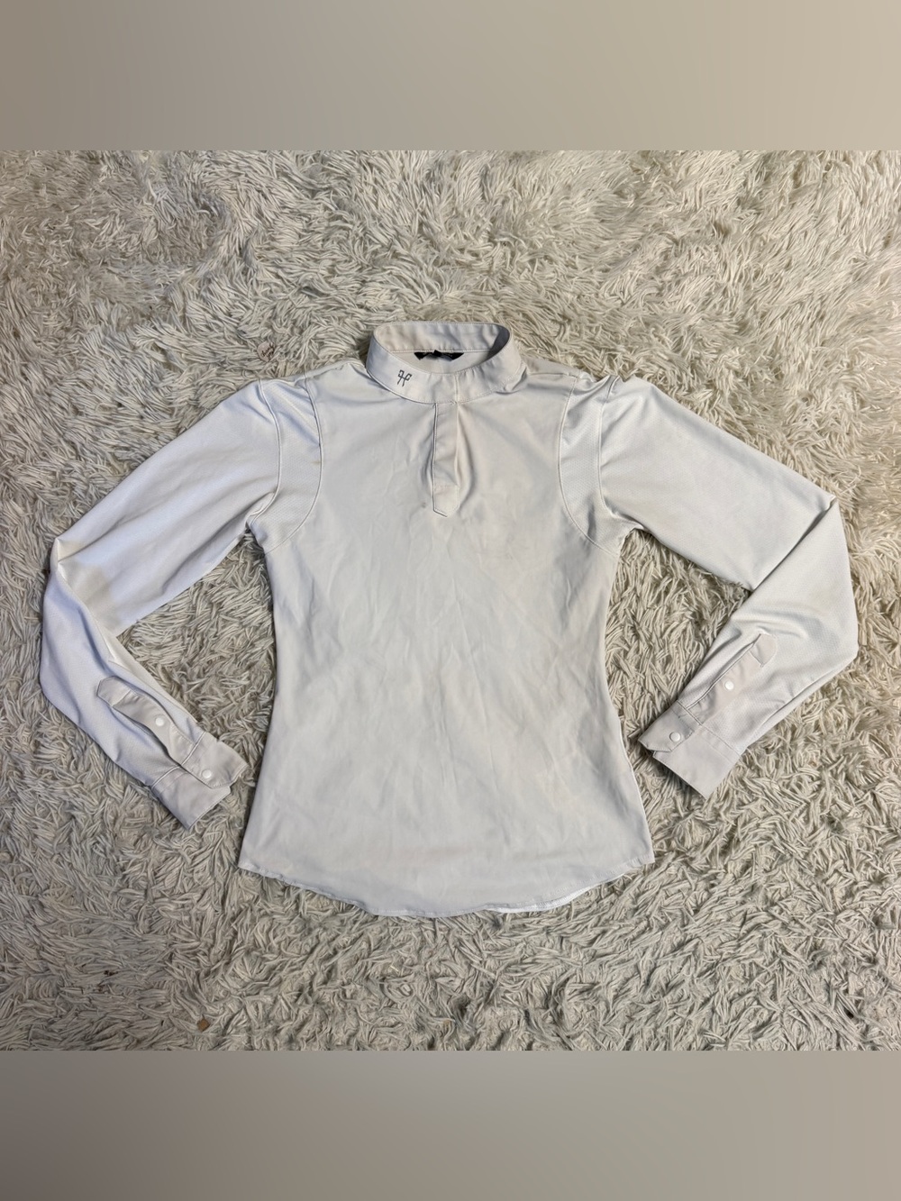 Women’s XS White Horse Pilot Long Sleeve Horseback Riding Show Shirt. Good Cond.